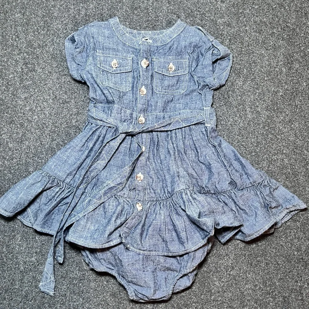 Ralph Lauren Short Sleeve Denim Dress with Diaper‎ Cover Girls 9 months